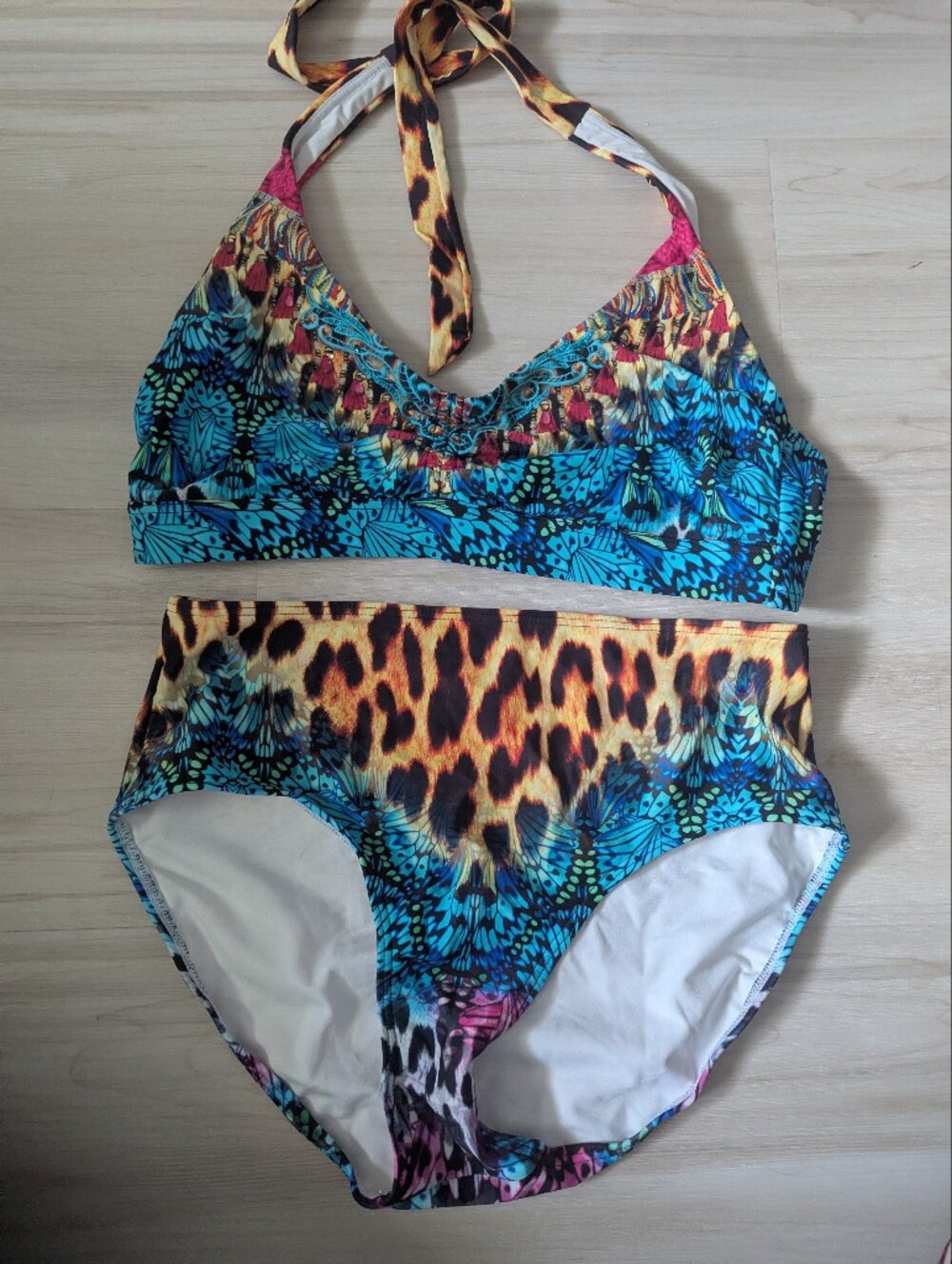 VENUS Blue Turquoise Leopard Print High-Waist Bikini